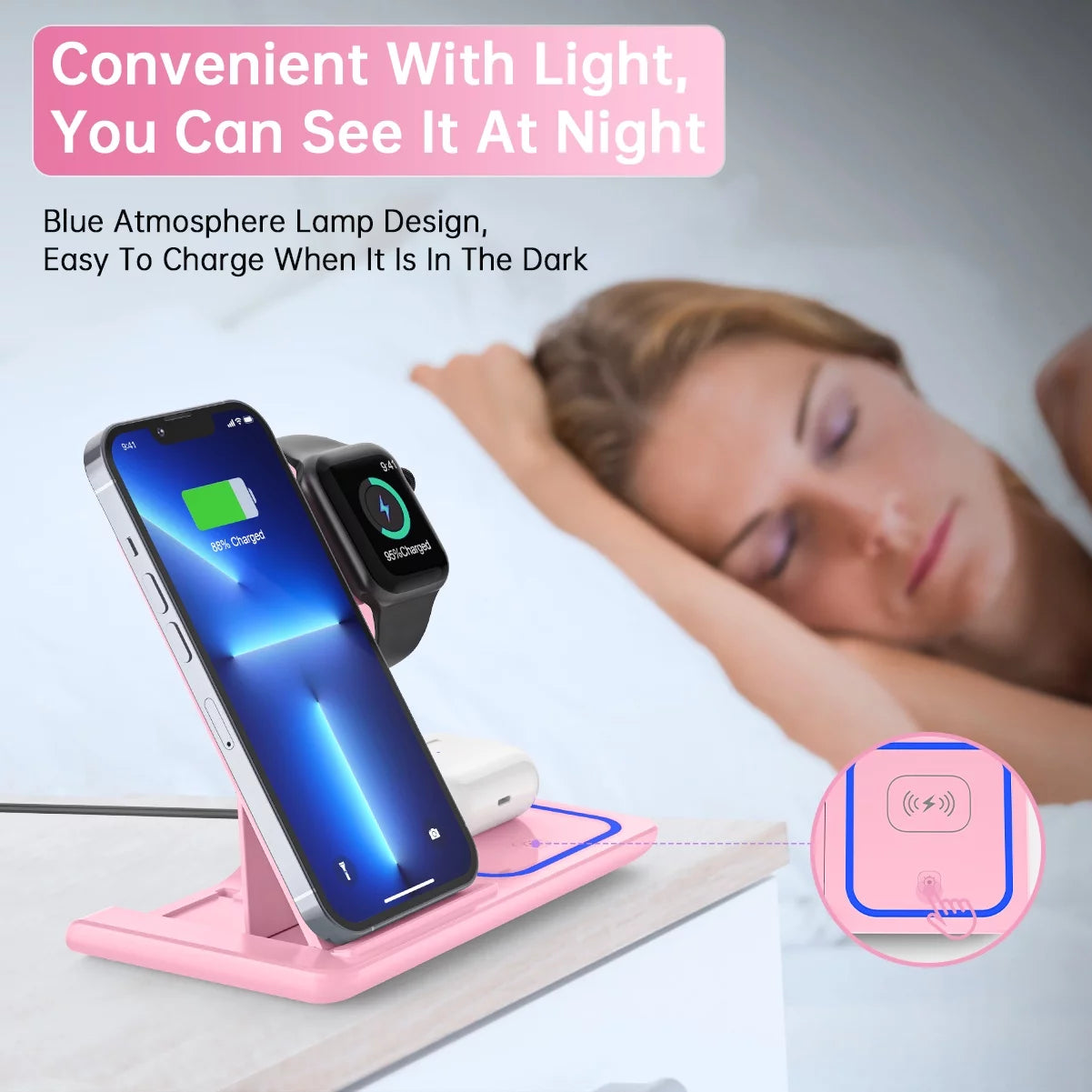 Wireless Charging Station, 18W 3 in 1 Charger Station, Fast Charging Dock Stand for Iwatch Series 11/10/9/8/7/6/SE/5/4/3, Compatible for Iphone 17/16 15 14 13 12 11 Pro Max/Samsung/ Airpod