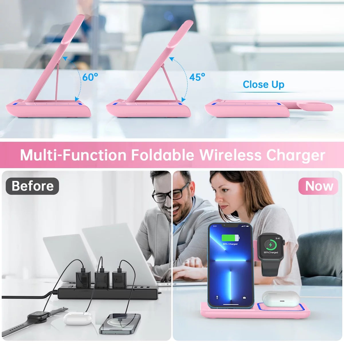 Wireless Charging Station, 18W 3 in 1 Charger Station, Fast Charging Dock Stand for Iwatch Series 11/10/9/8/7/6/SE/5/4/3, Compatible for Iphone 17/16 15 14 13 12 11 Pro Max/Samsung/ Airpod