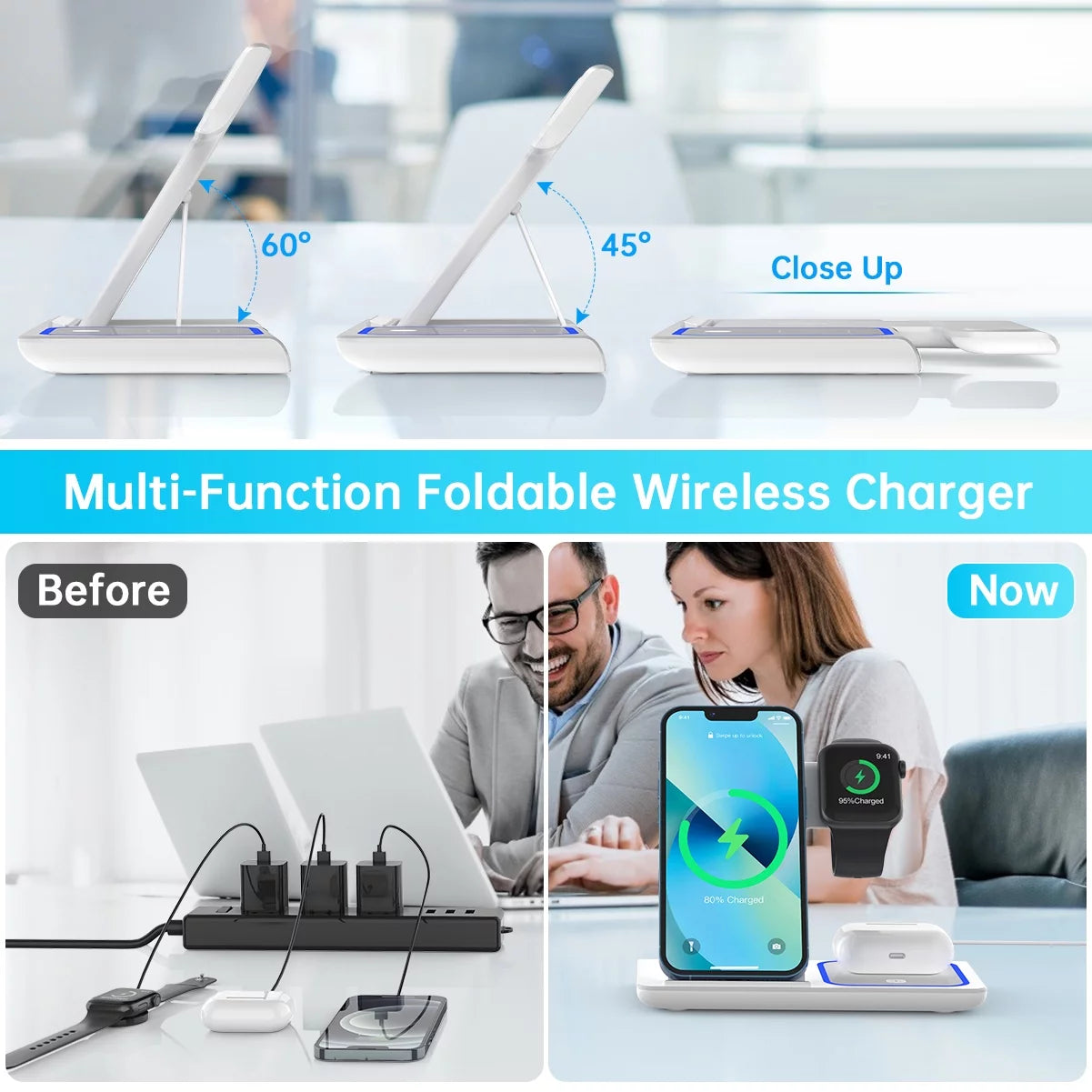 Wireless Charger, 18W Fast Iphone Charging Station Compatible for Iphone 17/16/15/14/13/12/11/Pro Max/Plus, 3 in 1 Wireless Charger Stand for Iwatch SE 11/10/9/8/7/6/5/4, Airpods Pro 2/3/4
