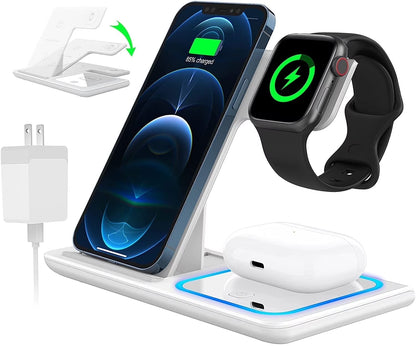 Wireless Charger, 18W Fast Iphone Charging Station Compatible for Iphone 17/16/15/14/13/12/11/Pro Max/Plus, 3 in 1 Wireless Charger Stand for Iwatch SE 11/10/9/8/7/6/5/4, Airpods Pro 2/3/4