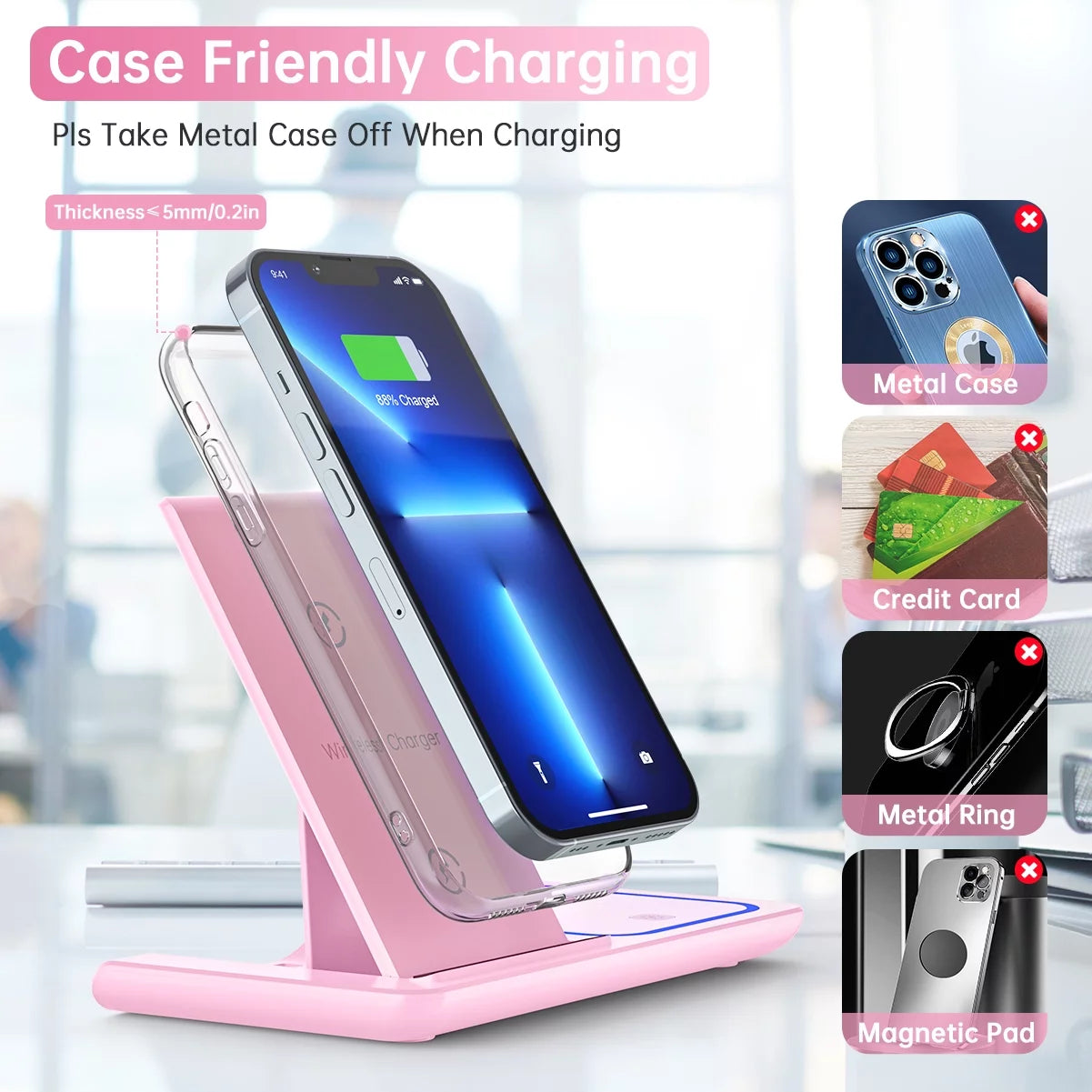 Wireless Charging Station, 18W 3 in 1 Charger Station, Fast Charging Dock Stand for Iwatch Series 11/10/9/8/7/6/SE/5/4/3, Compatible for Iphone 17/16 15 14 13 12 11 Pro Max/Samsung/ Airpod