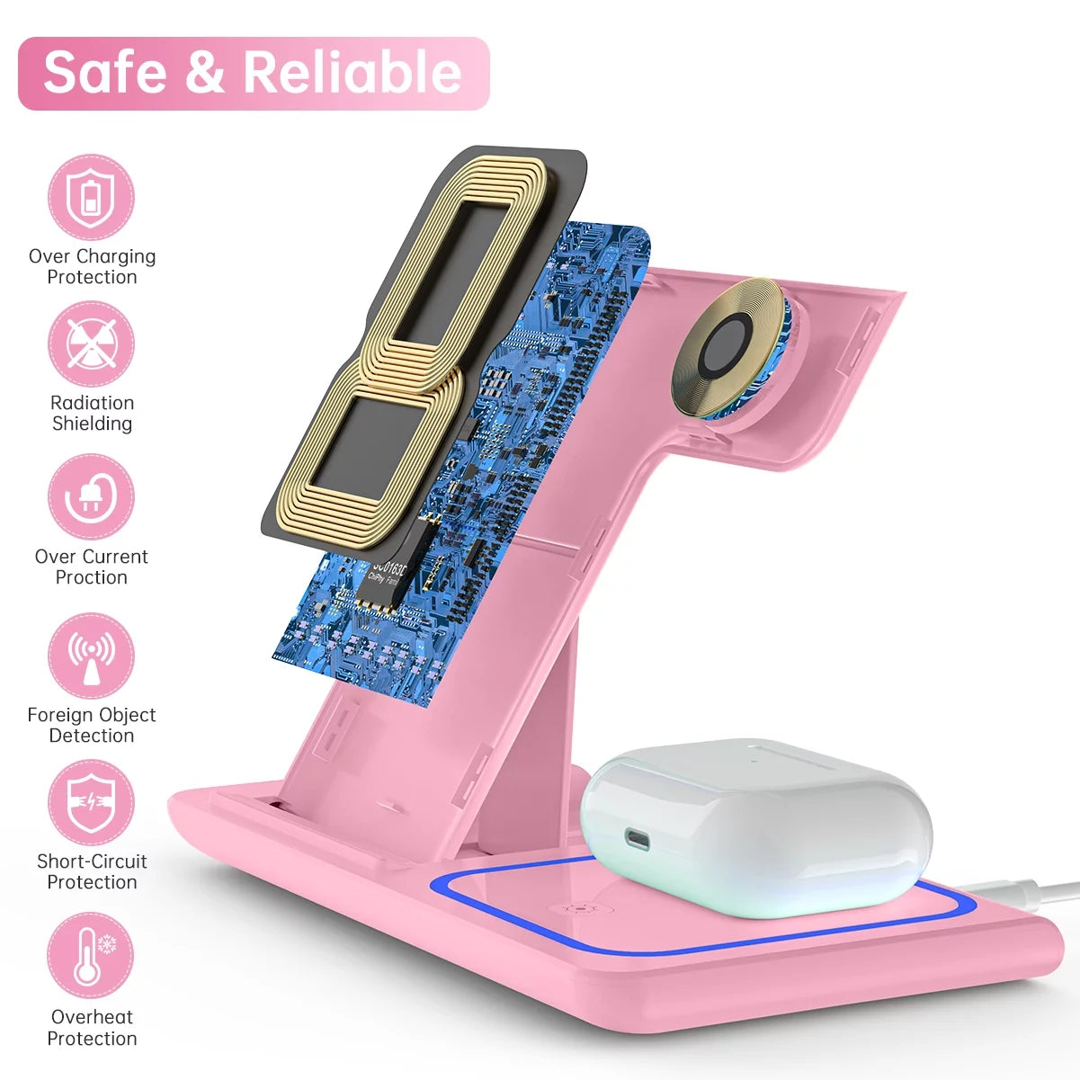 Wireless Charging Station, 18W 3 in 1 Charger Station, Fast Charging Dock Stand for Iwatch Series 11/10/9/8/7/6/SE/5/4/3, Compatible for Iphone 17/16 15 14 13 12 11 Pro Max/Samsung/ Airpod