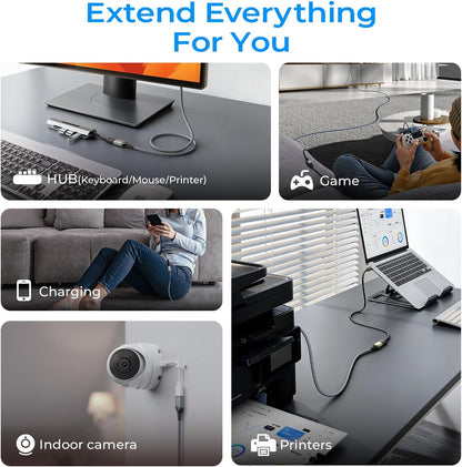 USB Extension Cable 10FT,USB Extender,Usb 3.0 Extension Cable, Male to Female Cord High Data Transfer Compatible with Webcam,Usb Keyboard,Flash Drive,Hard Drive,Printer