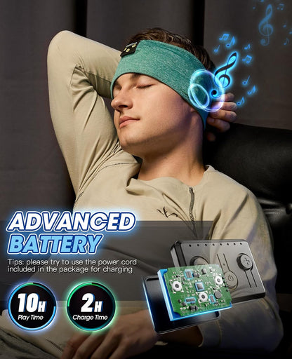 Sleep Headphones Wireless, Bluetooth Sports Headband Headphones with Ultra-Thin HD Stereo Speakers Perfect for Sleeping,Workout,Jogging,Yoga,Insomnia, Air Travel, Meditation (Green)