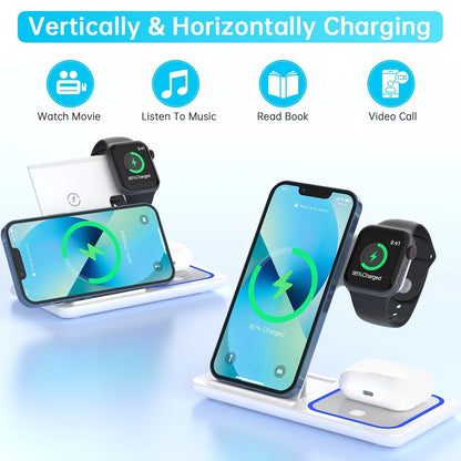 Wireless Charger, 18W Fast Iphone Charging Station Compatible for Iphone 17/16/15/14/13/12/11/Pro Max/Plus, 3 in 1 Wireless Charger Stand for Iwatch SE 11/10/9/8/7/6/5/4, Airpods Pro 2/3/4