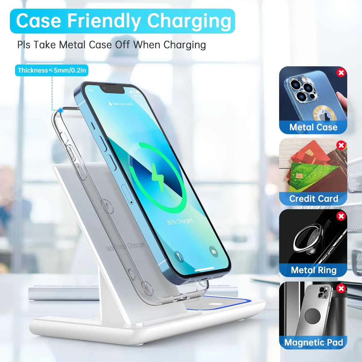 Wireless Charger, 18W Fast Iphone Charging Station Compatible for Iphone 17/16/15/14/13/12/11/Pro Max/Plus, 3 in 1 Wireless Charger Stand for Iwatch SE 11/10/9/8/7/6/5/4, Airpods Pro 2/3/4